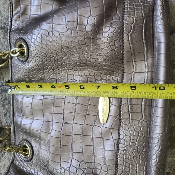 Liz Claiborne Metallic Taupe Gold Faux Alligator Embossed Shoulder Bag Purse - Picture 15 of 16